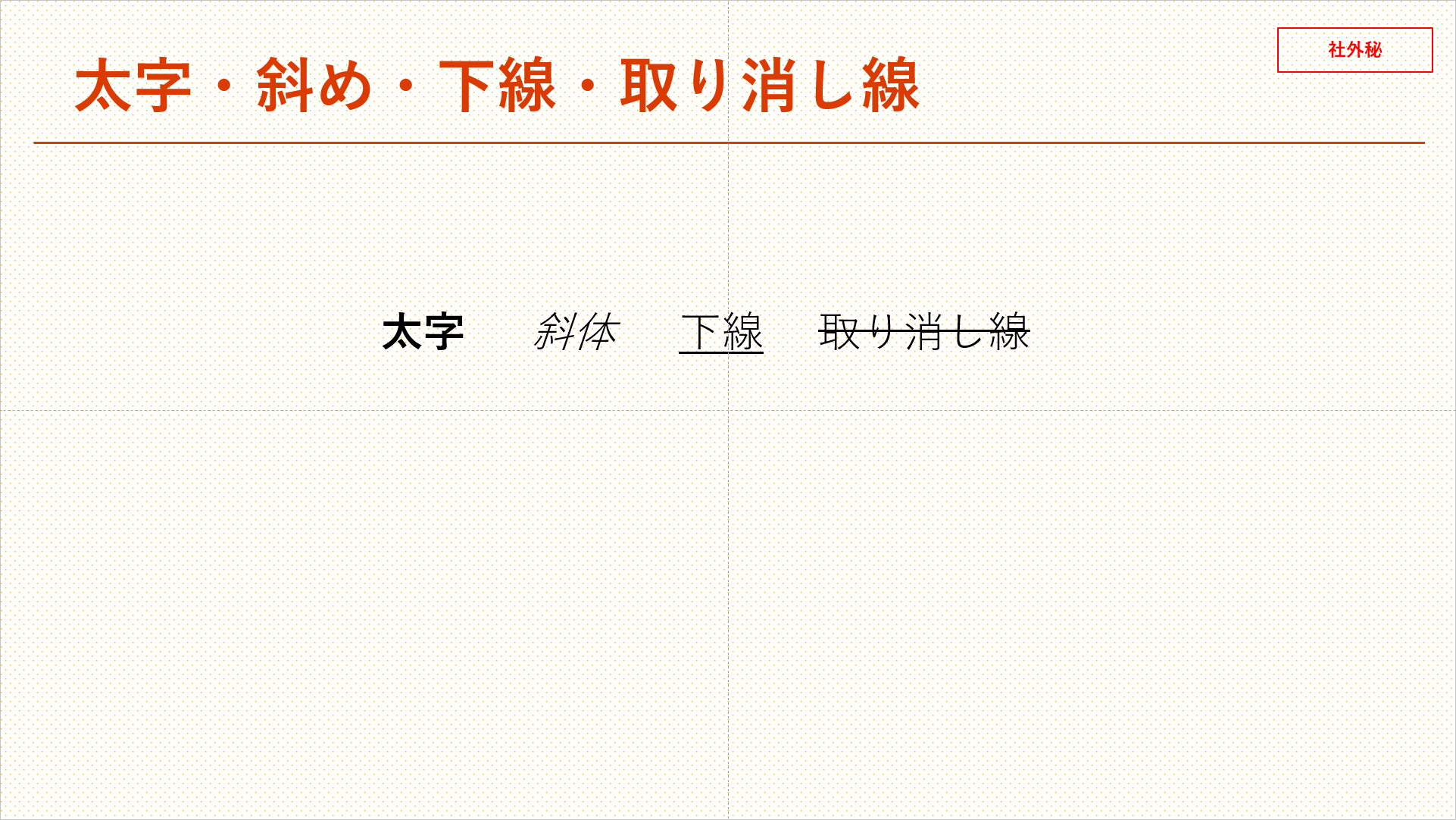 太字、対角線、下線、およびスルーの説明