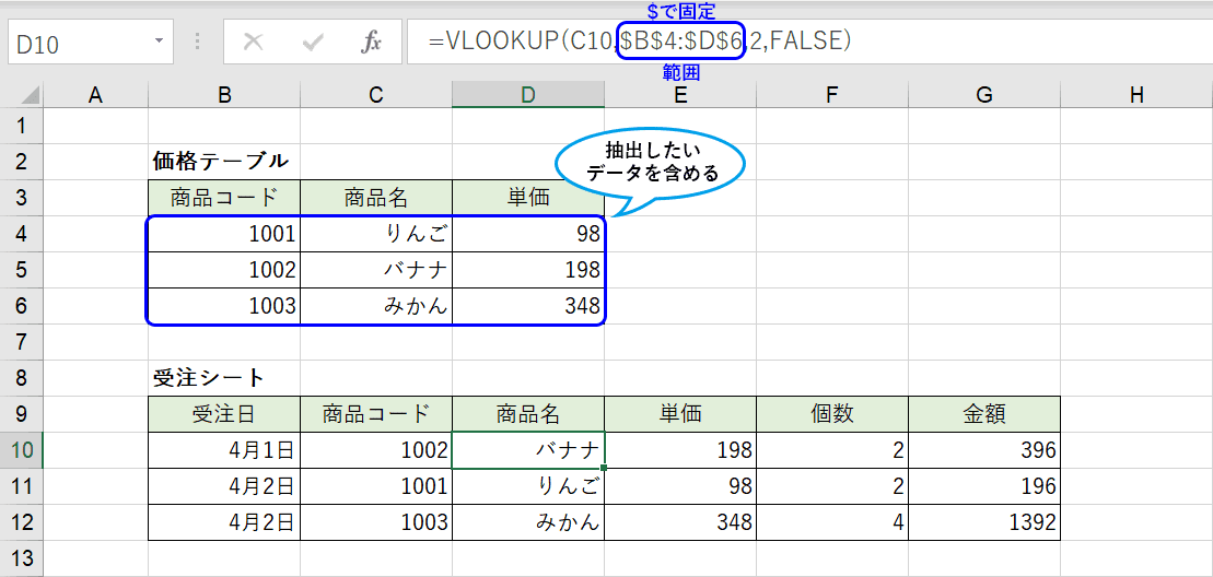 VLOOKUP 関数の範囲