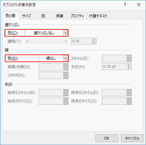 オブジェクトの書式設定ダイアログ