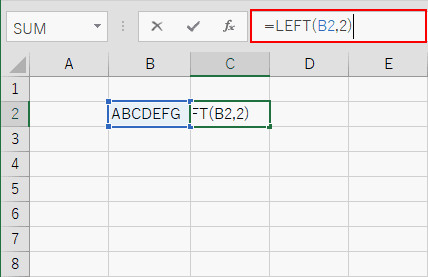LEFT 関数を入力します。