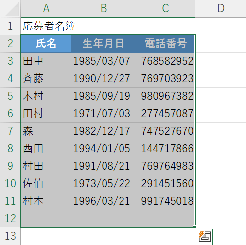 重複したデータが削除されます