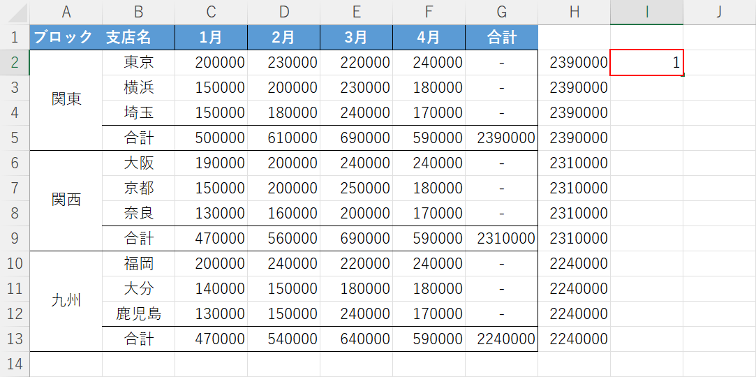 次のセルに「1」と入力します。