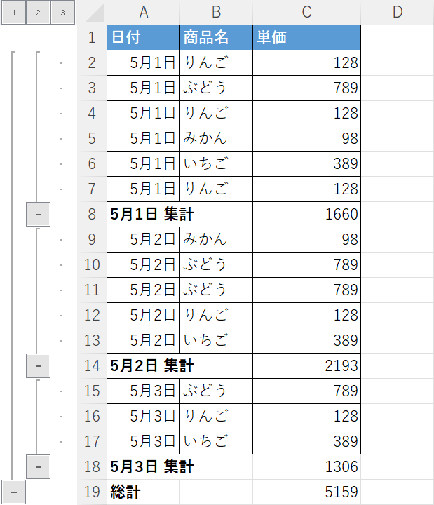 小計が表示されます