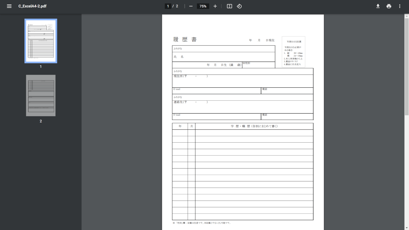 PDF サンプル履歴書