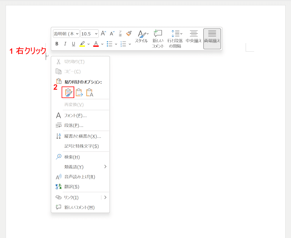 [元の書式を保持]を選択します